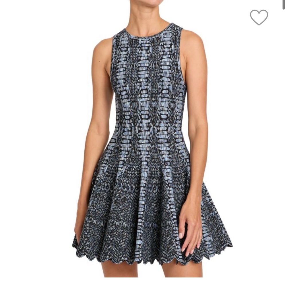 Alaia abstract fit and flare dress in blue